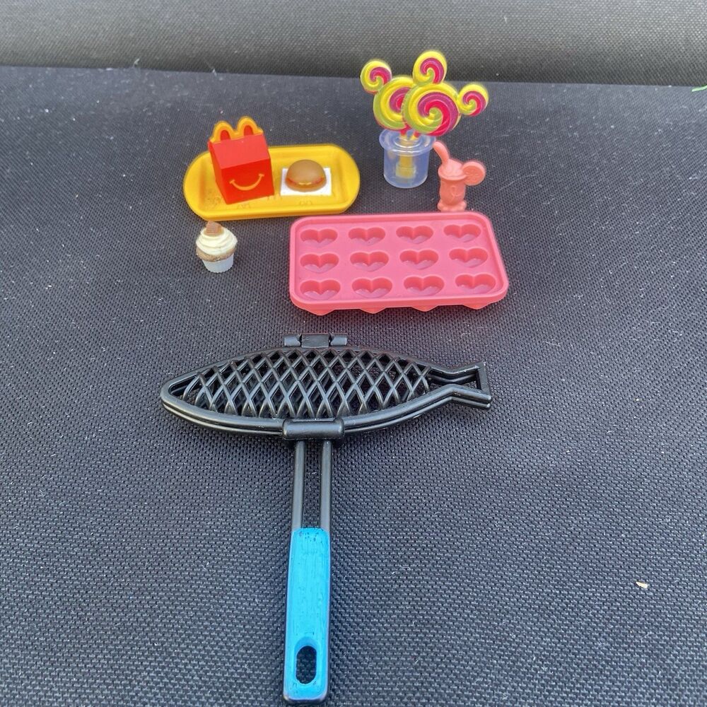 Barbie Doll Food Accessories Lot – McDonald’s Tray, Lollipops, Mold, Utensils